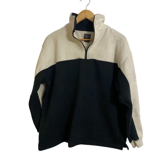 Haggar Gold Golf Half Zip Pullover Sweatshirt Black Cream Two Tone Men’s Large - Picture 1 of 5